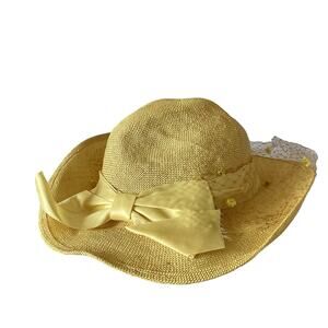 Vintage 1970s Straw Hat with Ribbon Bow